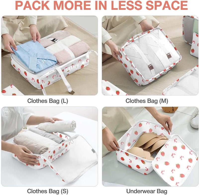 Hatisan 8 Set Packing Cubes for Suitcases,Packing Cube with Shoe, Cosmetics, Clothing, and Accessories Bags Packing Cubes for Travel Luggage Organizer Women Men(Strawberry Bows) - Image 4